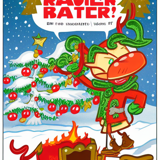 00897-2735586715-The face is hideous,Angry Reindeer Comic Style run on the snow, Merry Christmas titles,The reindeer caught fire, Art Baltazar,Ma.png